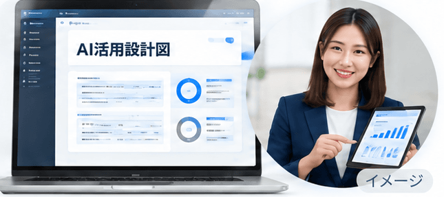 AI活用設計図とオンライン説明のイメージ
